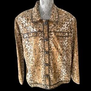 ANAGE Vintage leopard motif Jacket w/ Leather braid piping Sequins L